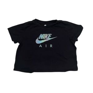 Nike Kids Black Crop Tee with Iridescent  Silver Logo Girls Size Medium Worn Onc